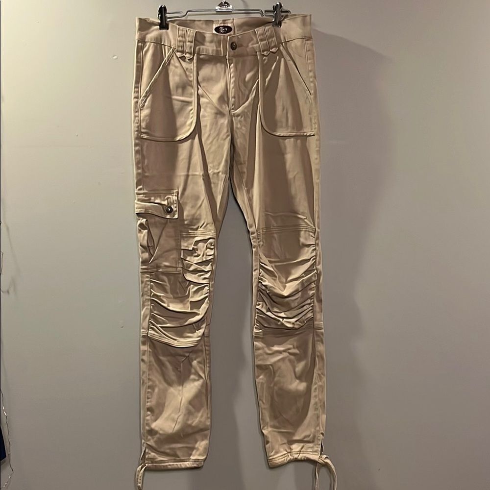 Women's Beige Cargo Pants with Adjustable Features